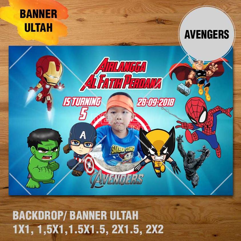 Banner Ulang Tahun / Backdrop Ultah / Spanduk Ulang Tahun Ul-Tah Avengers