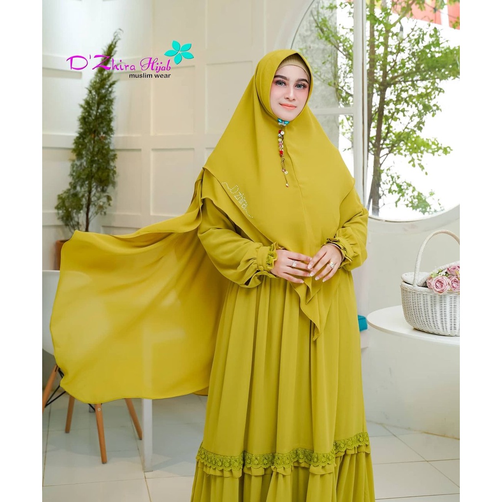 Kinara Syari Gamis Syari Ceruty Ootd Wanita Set Hijab Baju Wanita Jumbo Gamis Renda Setelan Wanita Muslim Mazaya