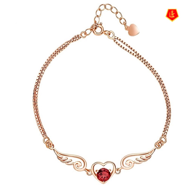 [Ready Stock]Women's Elegant Noble Heart-Shaped Ruby Bracelet