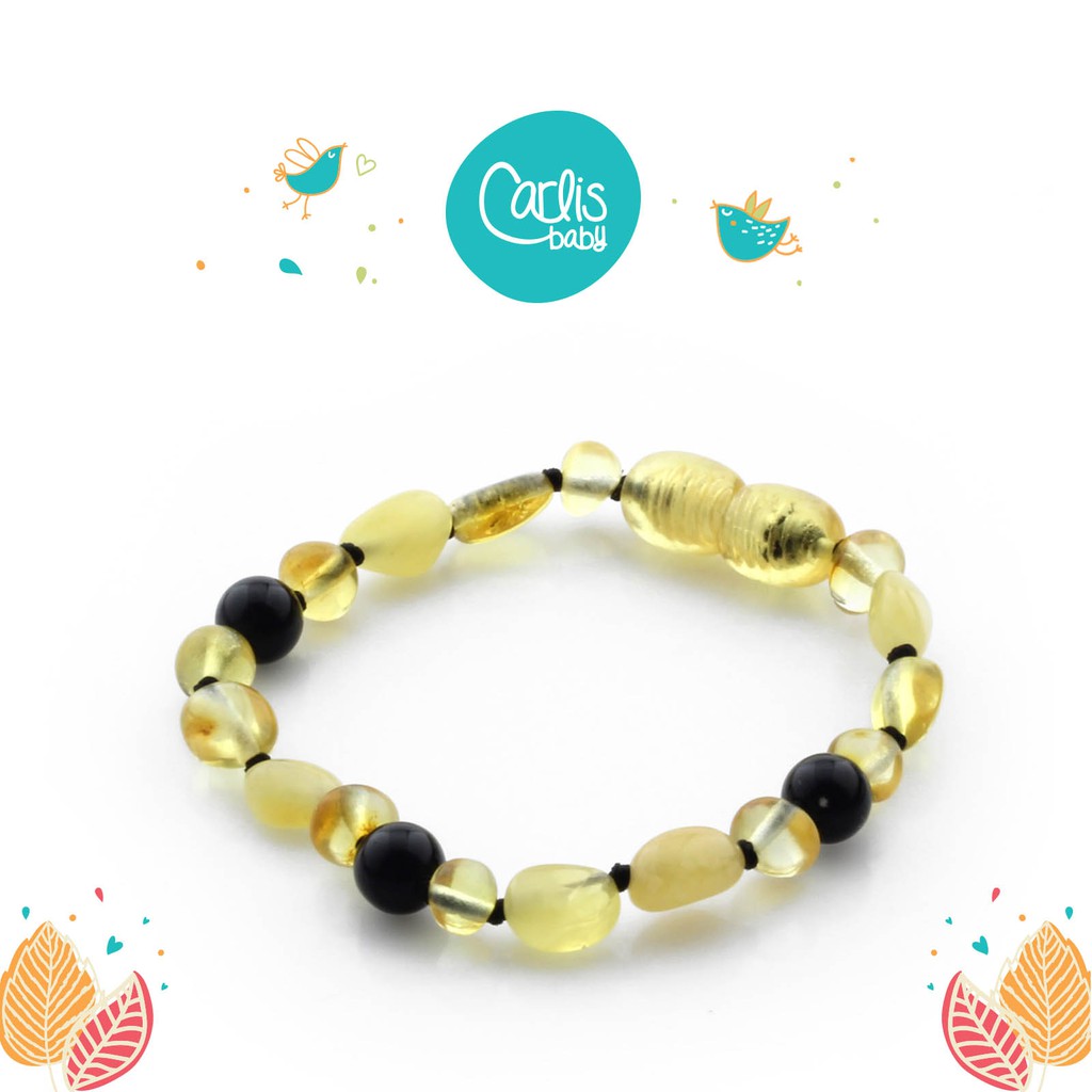 AGL2 GELANG AMBER TUMBUH GIGI DENGAN BLACK AGATE BY CARLIS BABY