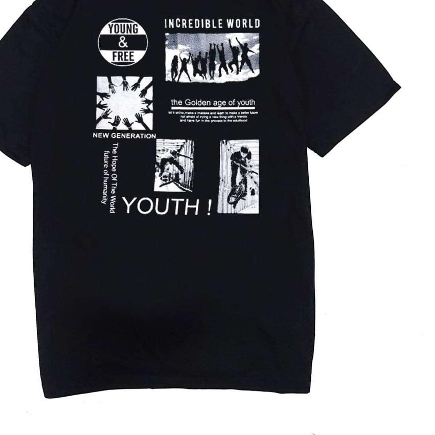 ⅍ kaos pria/YOUNG AND FREE/kaos hitam/1 ➷