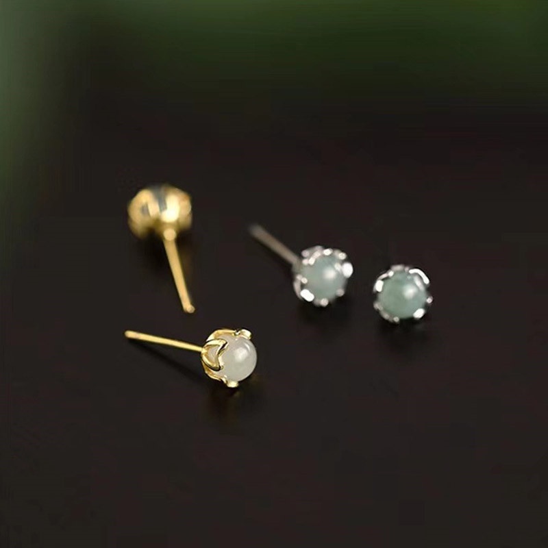 Anting Stud Giok Hetian Natural Bentuk Persegi Untuk Wanita