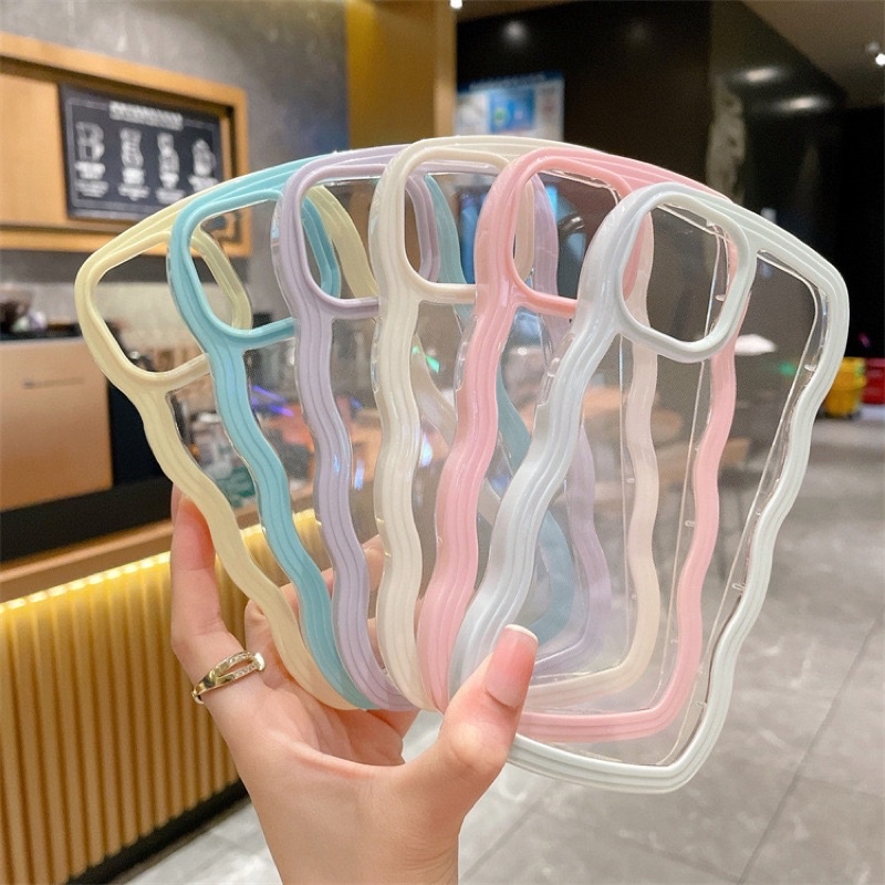 Multicolor Wave Softcase Simple Transparan Polos Case HP Lucu for iphone XS Max XR 11 Pro Max 12 Pro Max 13 Pro Max