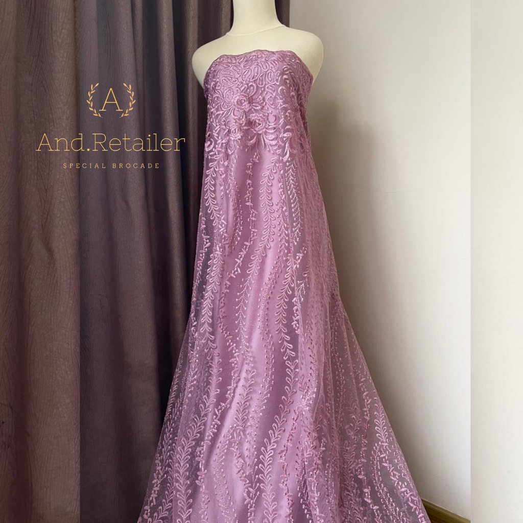 Kain Bahan Kebaya Brokat Tile Bordir Gloria Luxury Edition Warna Pinkish Lilac