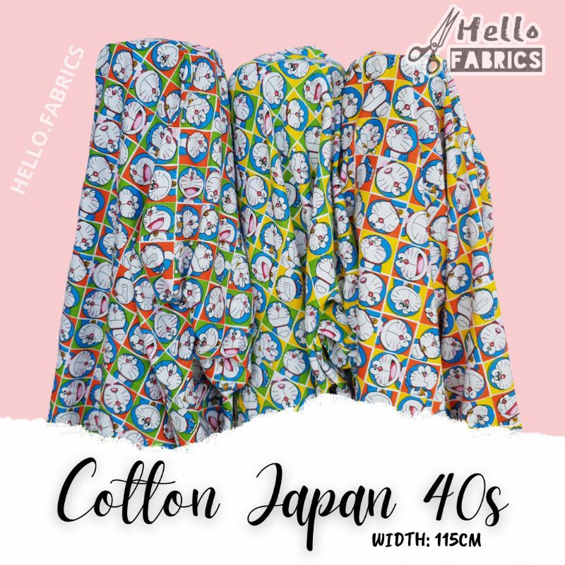 Kain katun jepang meteran motif doraemon / bahan masker japan cotton