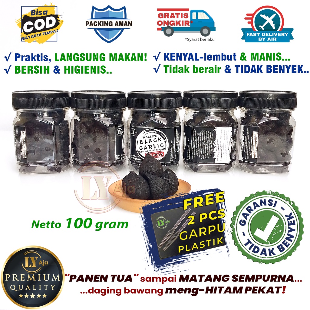 Bawang Hitam Tunggal Lanang Kupas 100 Gram Peeled Black Garlic LY Aja 100 Gr