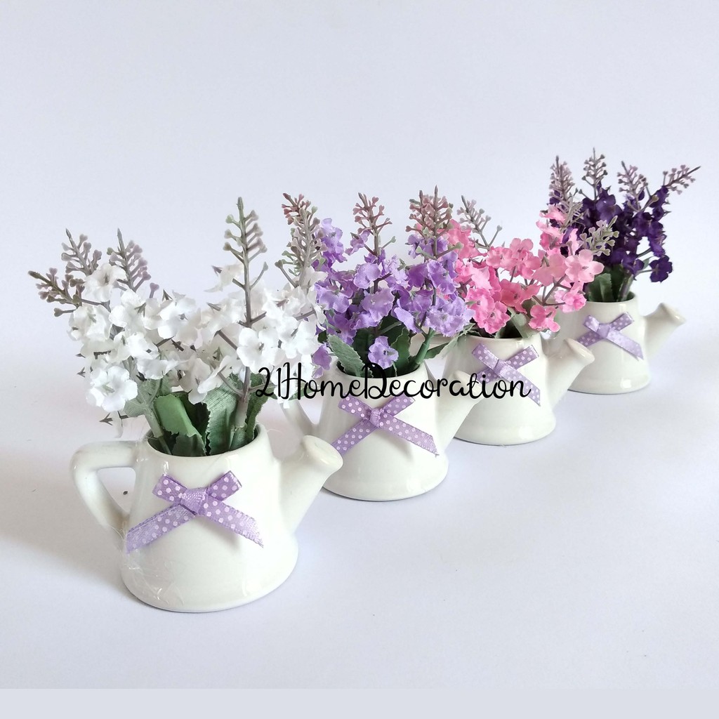 Vas Bunga Teko Kecil Pita Lavender Ungu Mini Dekorasi Rumah Unik