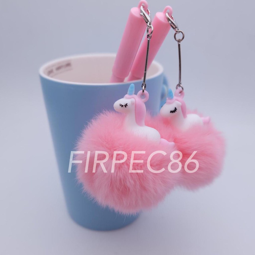 F86 PULPEN GANTUNGAN UNICORM POMPOM / LUCU FANCY PEN GEL