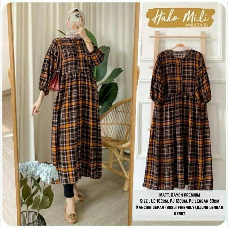 HAKO MIDI DRESS RAYON MOTIF VIRAL