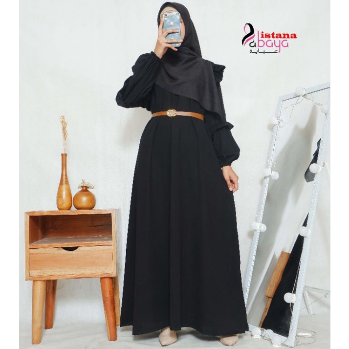 abaya turki terbaru elegan trendy dg bonus sabuk Cantik dan aksen tangan layers
