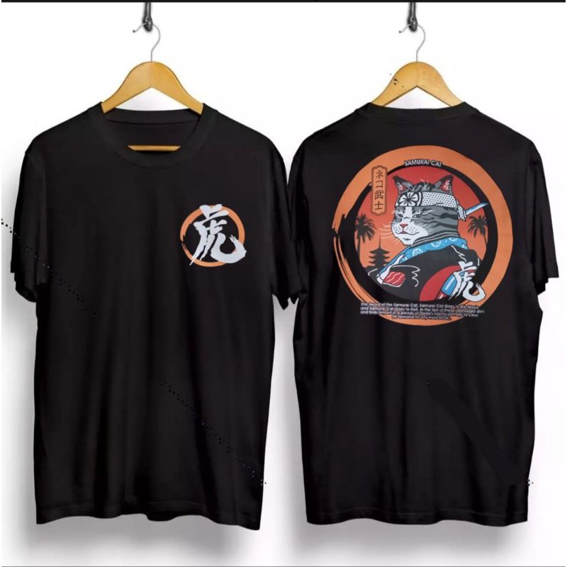 kaus store Kaos keren/ baju kaos/ atasan pria/ kaos distro/ kaos  pria murah SAMURAI CAT HITAM