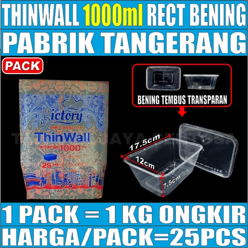 Kotak Makan 1000ml 25pcs Box Rectangle Nasi Tempat Makanan Plastik Thinwall Thin Wall Murah Food Container