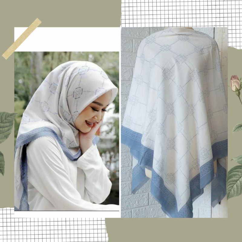 NEW JILBAB HIJAB VOAL MOTIF SYAR'I 130X130 PREMIUM SQUARE LASERCUT KERUDUNG SEGI EMPAT-LUNA PUTIH