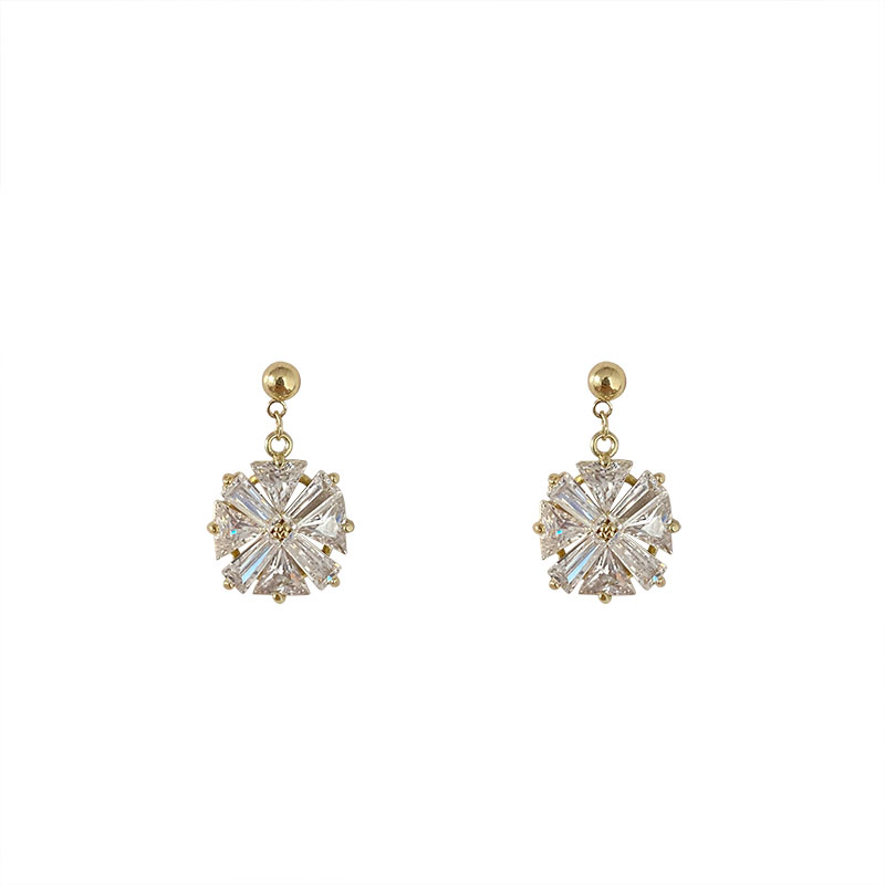 Anting Tusuk Sterling Silver 925 Desain Persegi Hias Zircon Berkilau Gaya Korea Untuk Wanita