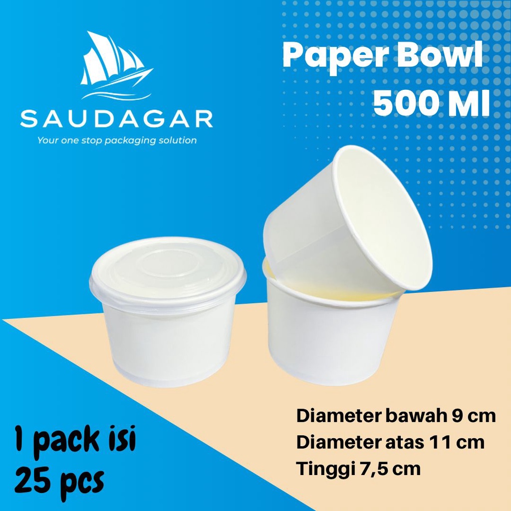 Paper Rice Bowl 500 ml / Mangkok Kertas Tanpa Tutup