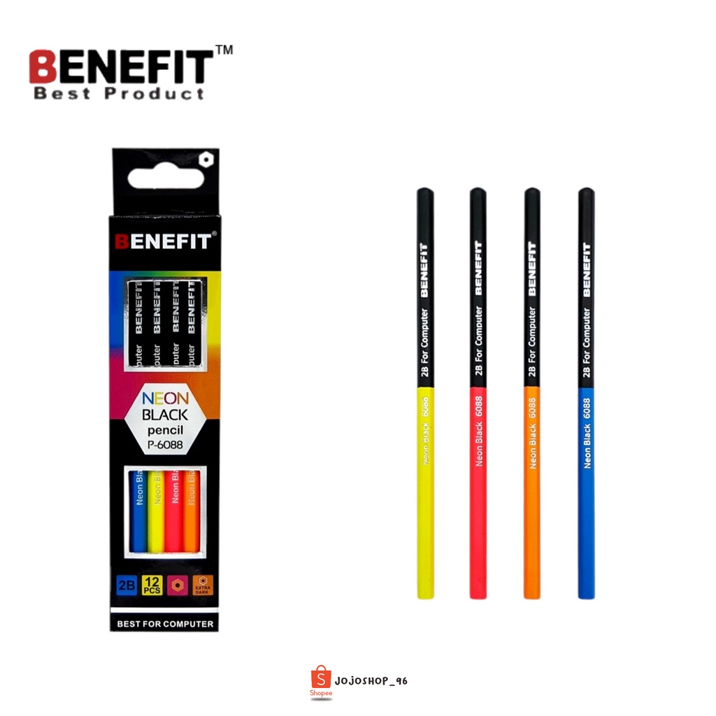 

Pensil 2B BENEFIT P-6088 Neon Black Pencil 4 Colors German Lead & Non Toxic (12pcs)