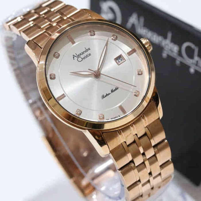 [Free Baterai] JAM TANGAN PRIA ALEXANDRE CHRISTIE AC 3021 ROSEGOLD WHITE AUTOMATIC ORIGINAL GARANSI 