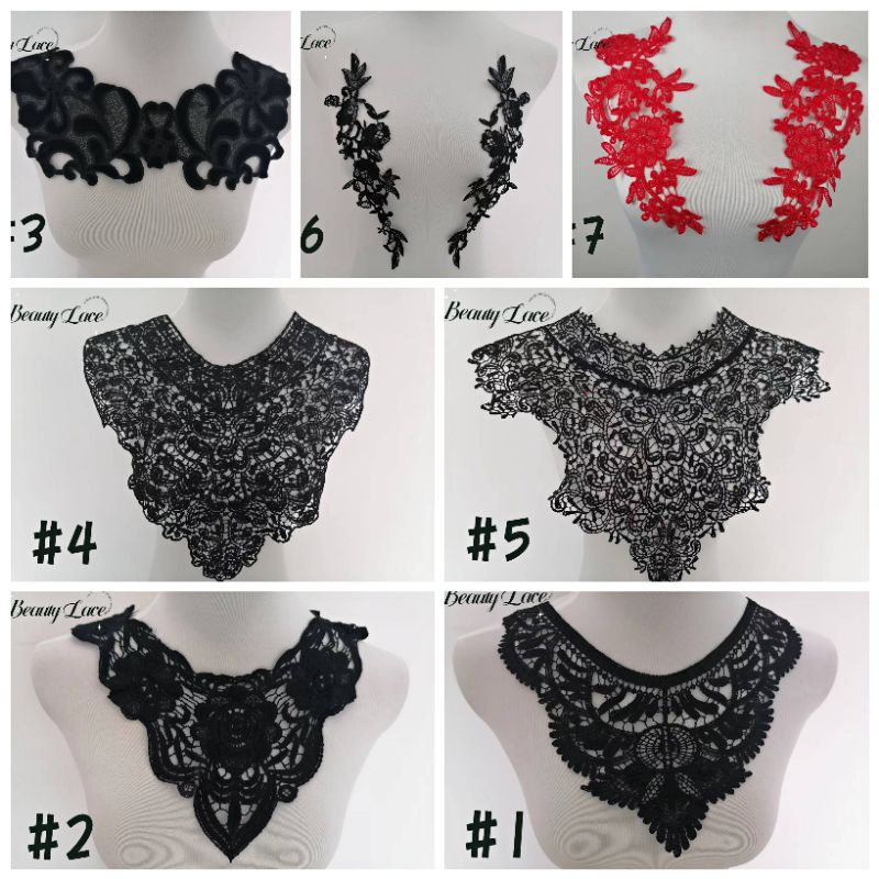 Kerah Hitam/Kerah Merah/Collar Tempel / Krah Bordir Tempel / Aplikasi Kerah Jahit