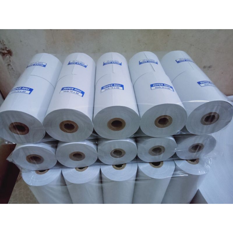 

HJK KERTAS KASIR SETRUK HVS 1PLY 75x60mm paket 10 roll Printer Dontmatrik