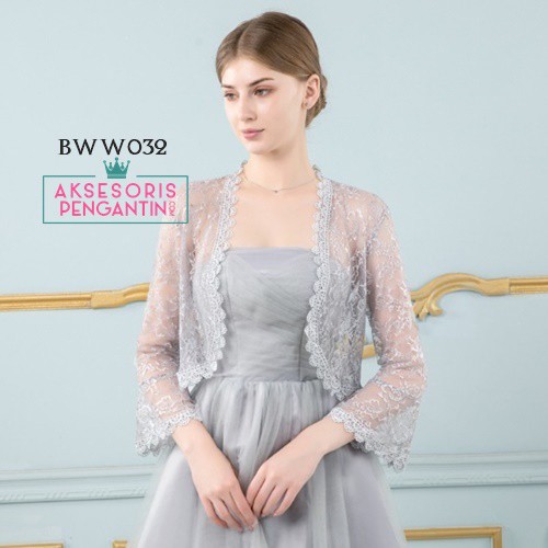 [READY STOCK] BOLERO PENGANTIN LACE CARDIGAN PESTA WANITA SILVER BWW032