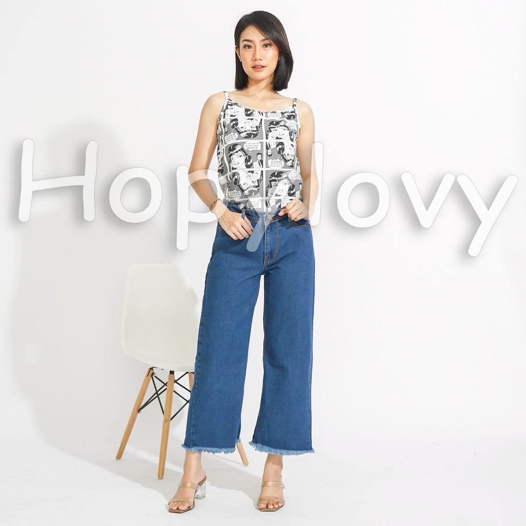 HOPYLOVY - Tanktop Wanita Tali Satu Motif Komik Lucu