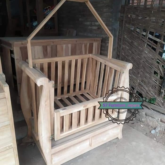 Box tempat tidur bayi/ baby ranjang kayu jati mentahan