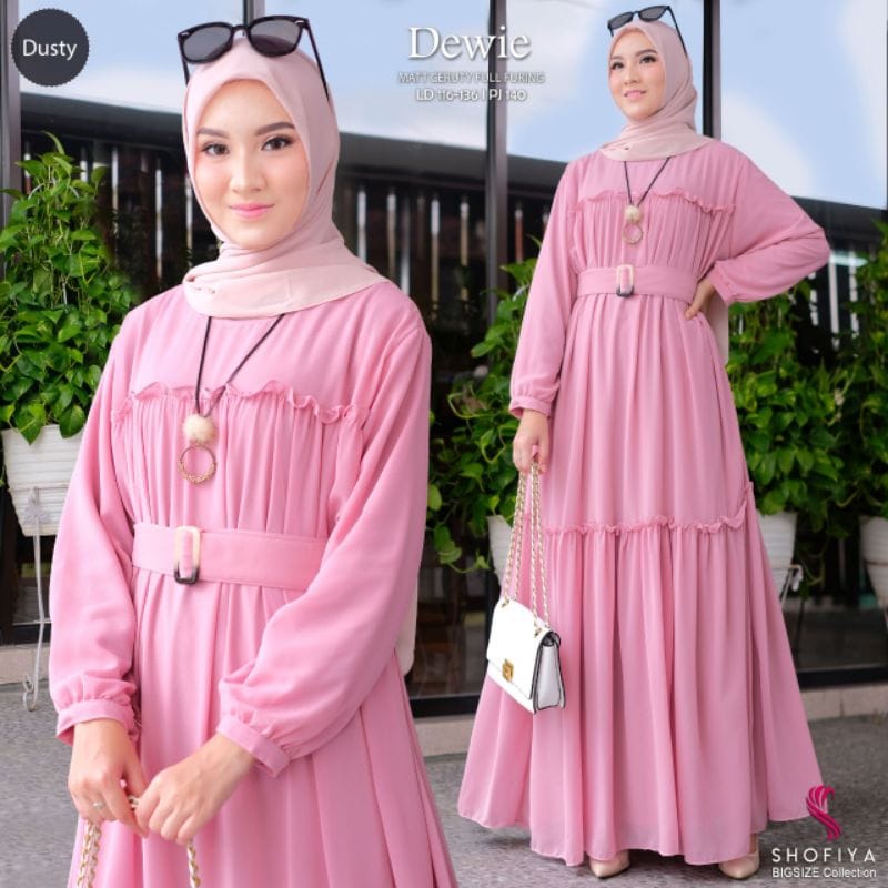 Dewie Dress Gamis Ceruty Babydoll Full Furing Baju Kondangan Wanita Gaun Pesta Muslimah Gamis Jumbo Baju Wanita Kekinian