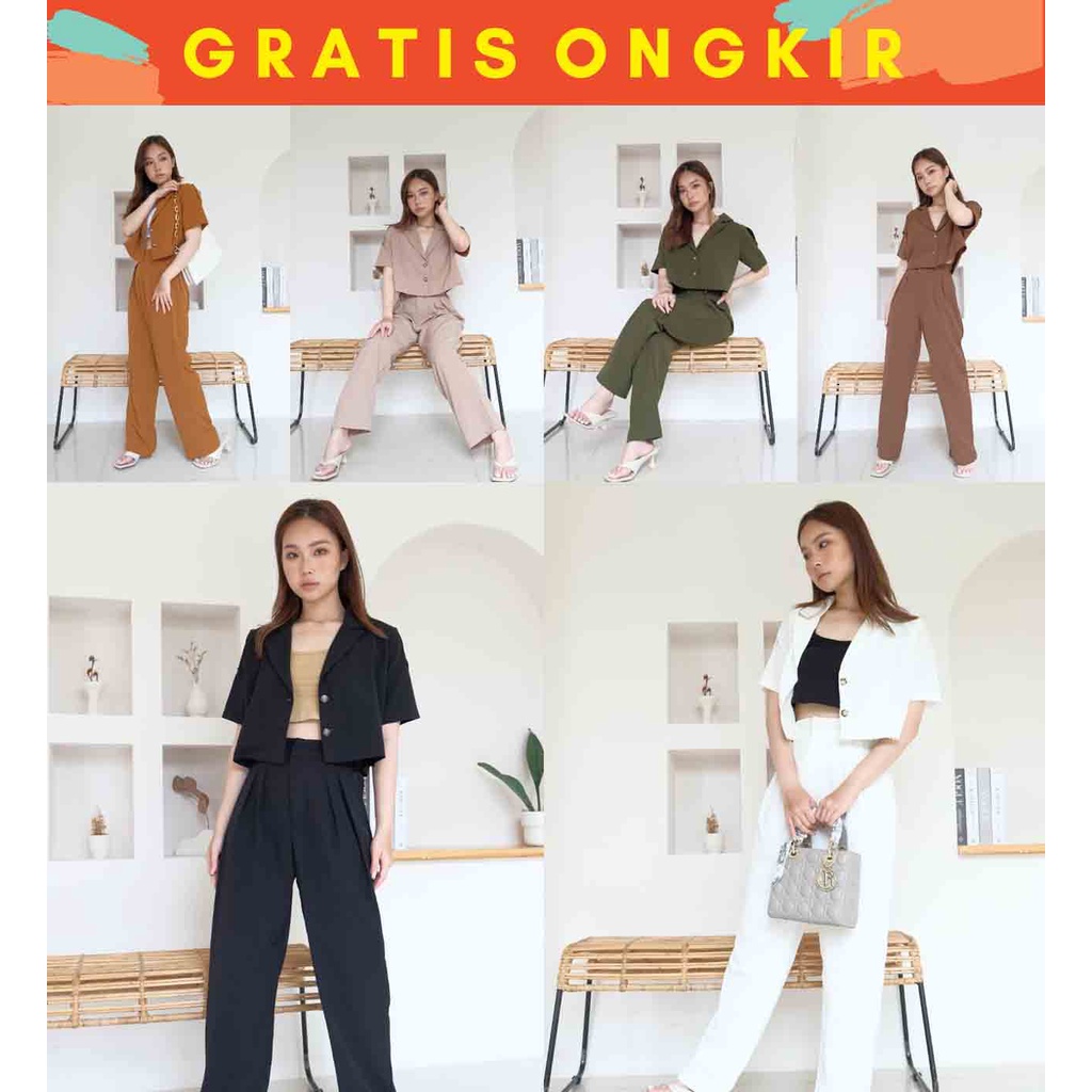 COTTONBELLS CASUAL JUMPSUIT WANITA YAKSHA BUTTON CROP SET PANTS (HK - JS 1803)-6