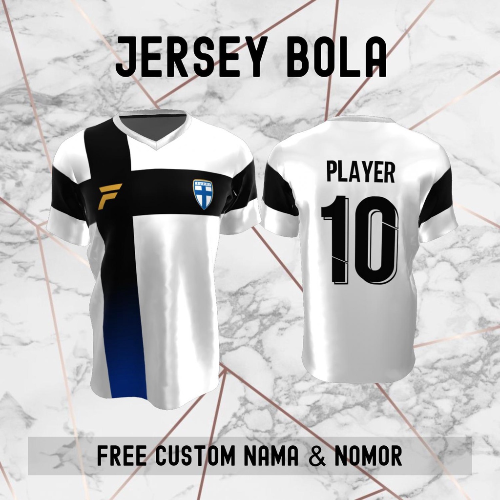 Jersey Finlandia Timnas Negara Bola Baju Kaos Custom Nama dan Nomor Punggung - 236