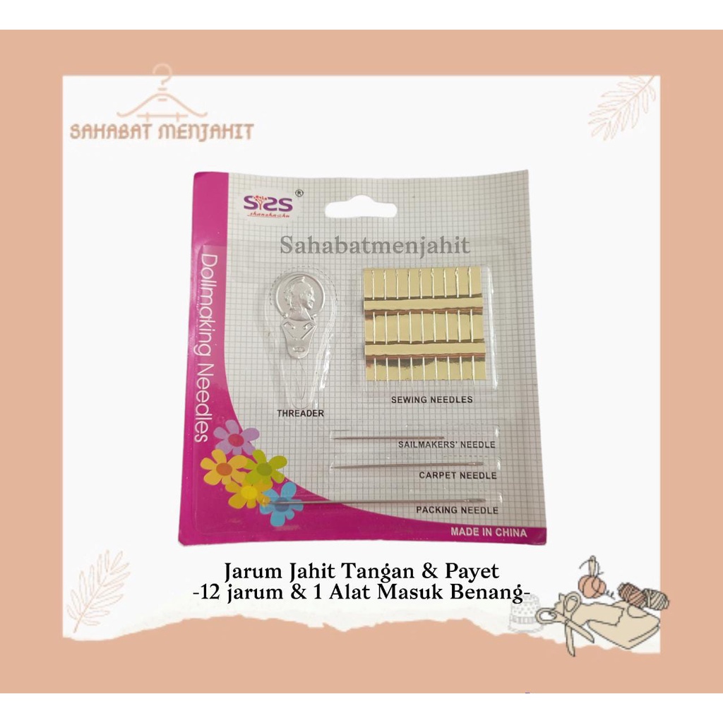 Jarum Jahit Tangan dan Alat Pemasuk Benang Nenek Besi (12 jarum jahit)