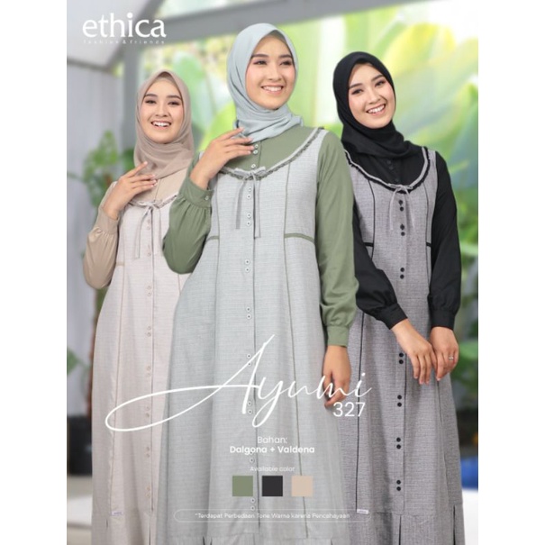 cod- RANDOM Ethica Ayumi 327 Cream Ayumi 327 Green Ayumi 327 Black Baju Muslim Gamis Dress Premium T