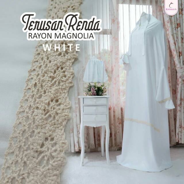 Mukena Terusan Renda Putih Polos Warna