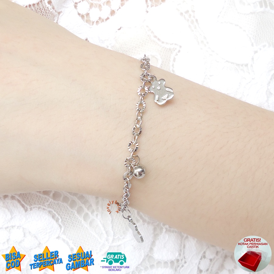 Lovelybutik Gelang Anak Titanium Anti Karat  Aksesoris Wanita Fashion Teddy Bear Kecil Bonus Kotak