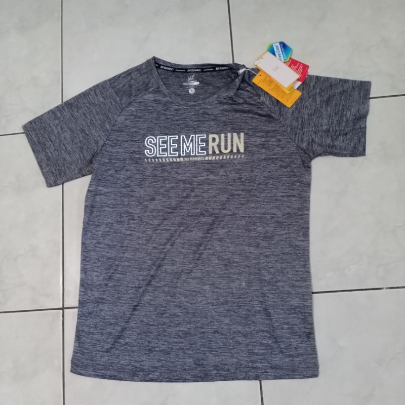 361 Degrees Original MEN'S RUNNING SHORT SLEEVE T-SHIRT Kaos Grey Size L Body Slim Fit Free Cool Tec