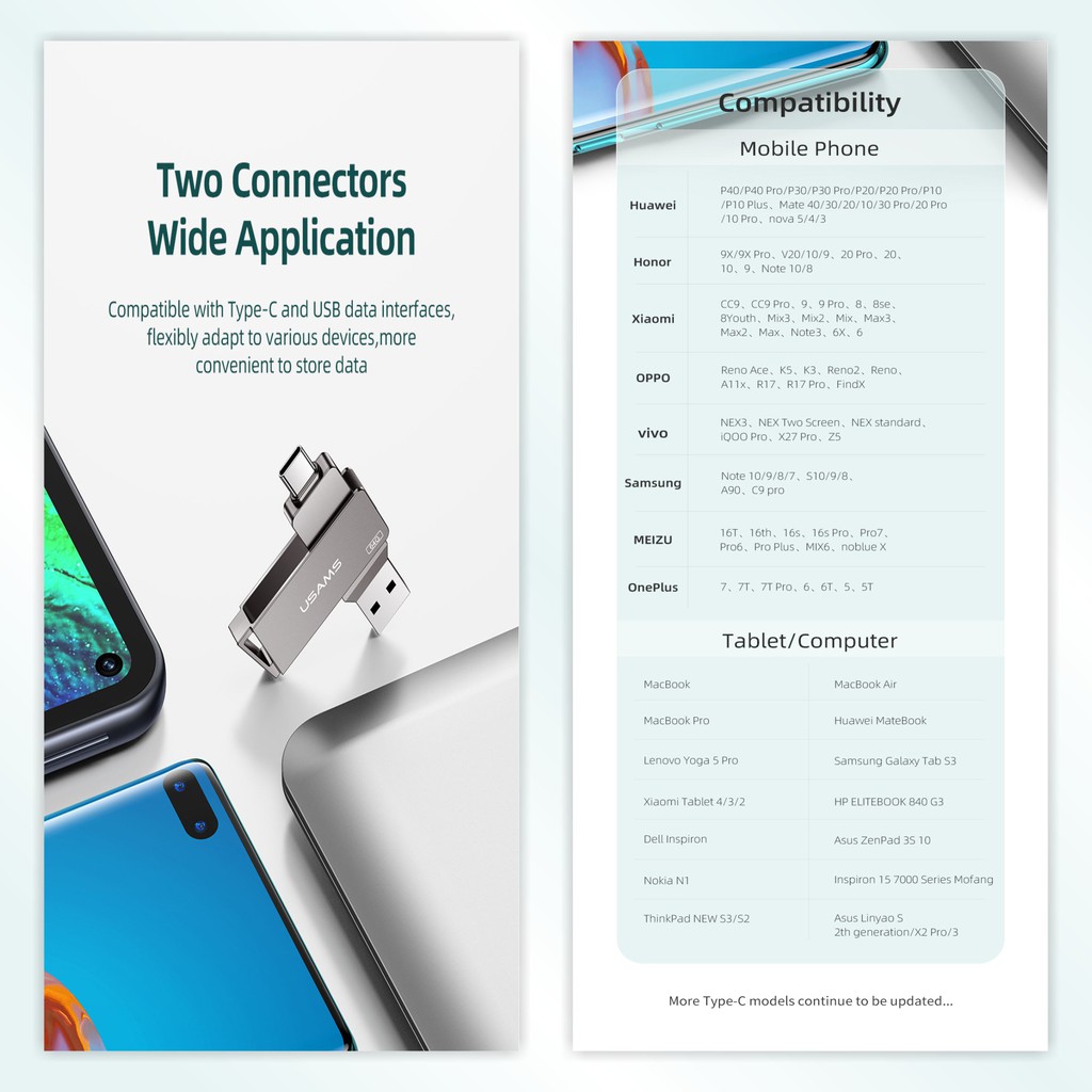 USAMS Flashdisk OTG Dual Drive USB3.0 + Type C Rotatable High Speed 16GB 32GB 64GB 128GB 256GB
