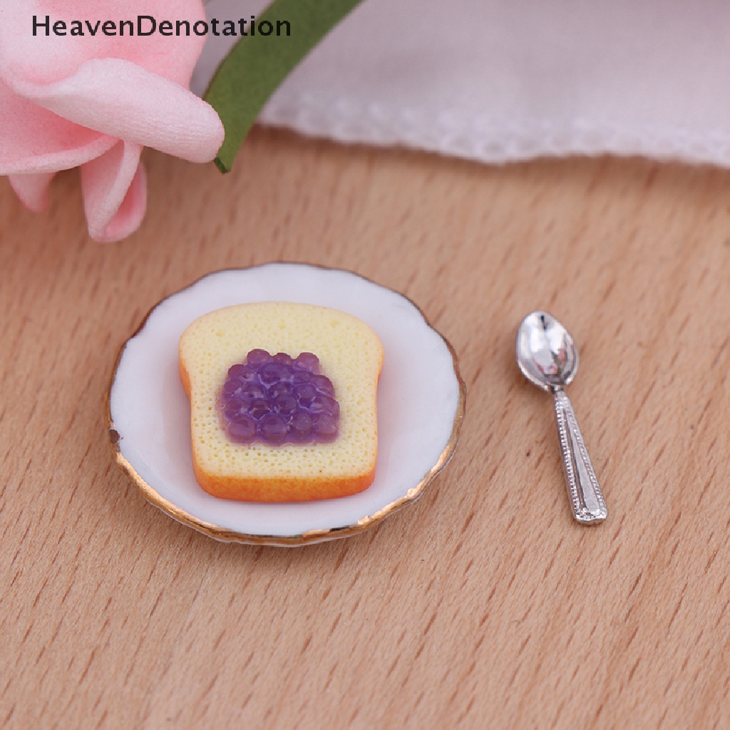 (Heavendenotation) 3pcs / Set Miniatur Piring + Sendok Roti Panggang Skala 1: 12 Untuk Aksesoris Rumah Boneka