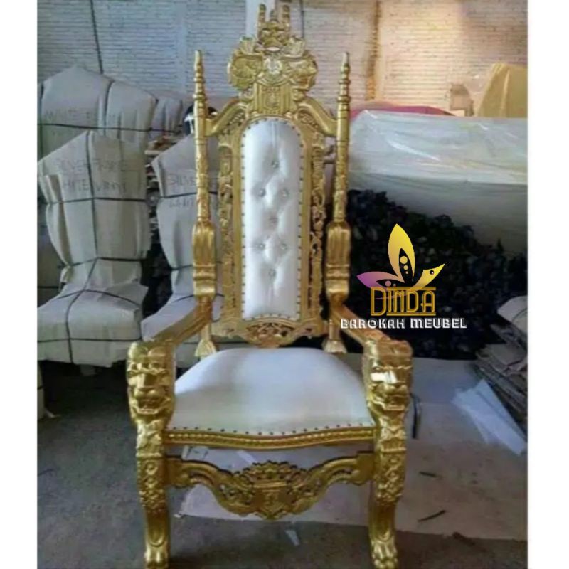 KURSI RAJA UKIR KEPALA SINGA GOLD ELEGAND MEWAH BERKUALITAS