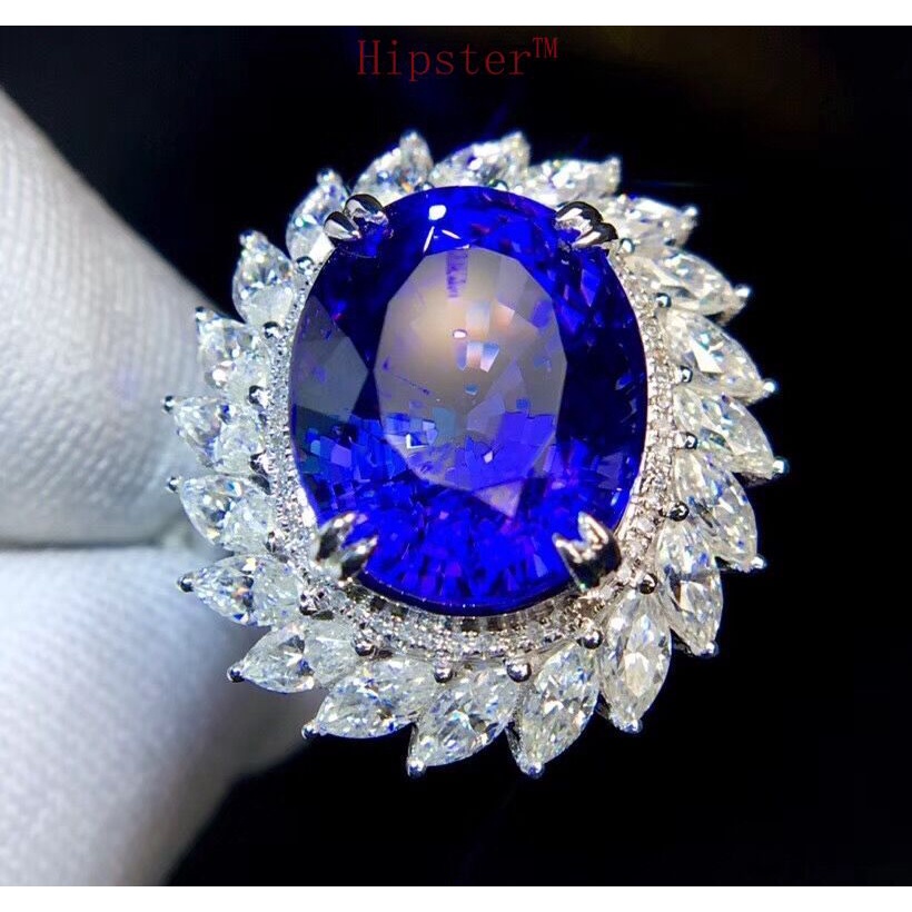 Natural Blue Tanzanite Open Ring 18K White Gold Jewelry