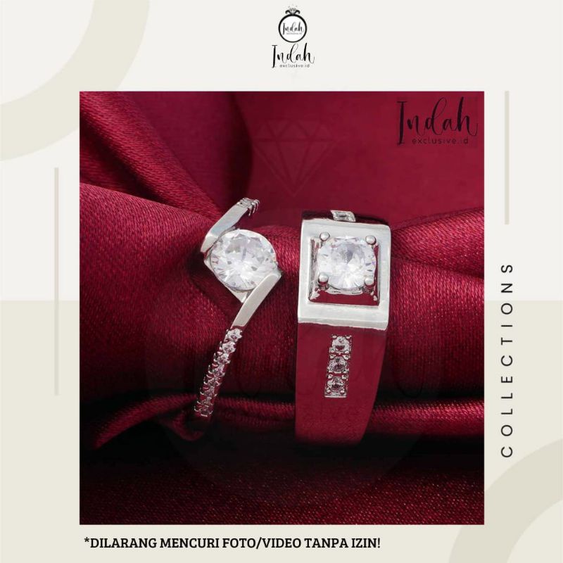 Indahexclusive - Cincin Couple Perak Pria Wanita Nikah Tunangan Diamond Swarovski