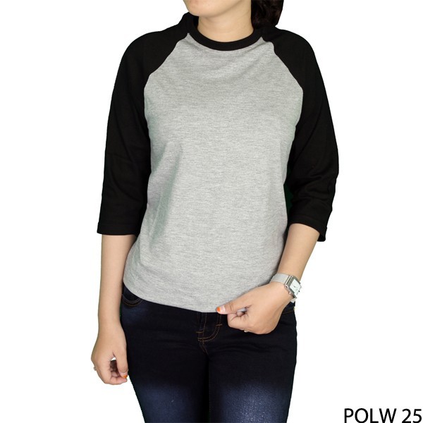 Kaos Raglan 3/4 Polos Wanita - Oneck / Basic Tshirt Oneck 100% Cotton Combed - POL (COMB)