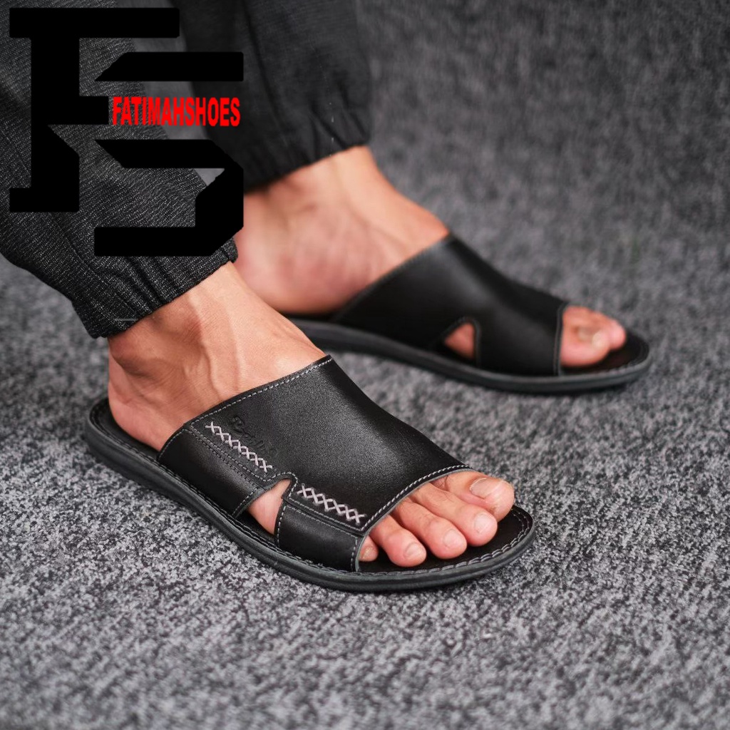 Fatimahshoes Sandal Slide Kulit kasual Formal Tarumpah Pria.