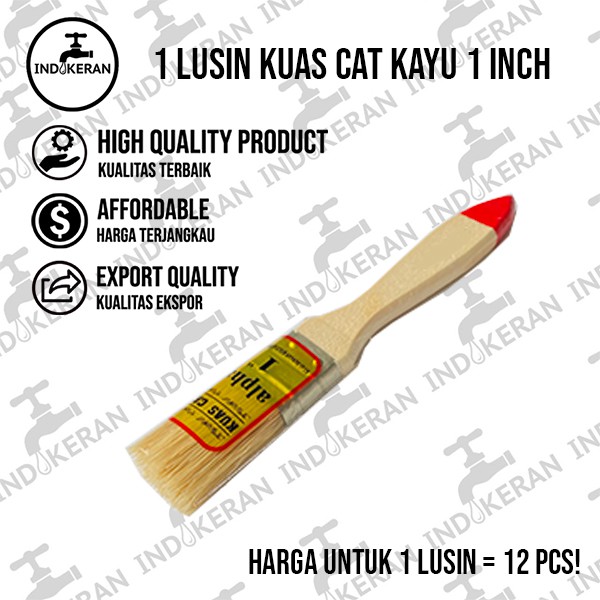 INDOKERAN - 1 Inch - Grosir Lusin Kuas Cat Tembok Serbaguna Gagang Kayu - High Quality
