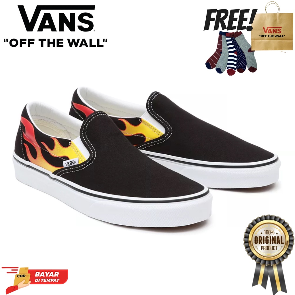 SALE DISKON! V4NS SLIP ON FLAME RED BLACK/WHITE CLASSIC 100% ORIGINAL BNIB