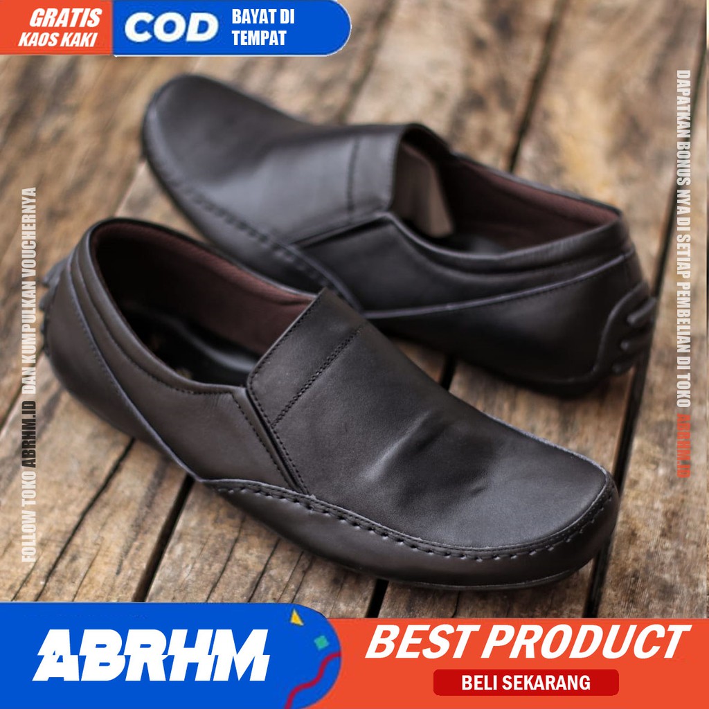 ABRHM x BANI Sepatu Casual Slip On Kulit Asli Kasual Formal Pantofel Pria Kerja Kantor Kondangan Slop Anti Slip Original