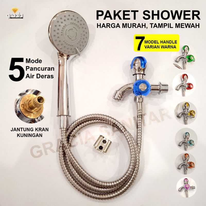 Paket Shower Murah Set Shower Kamar Mandi Lengkap Shower 5 Mode Pancuran Hemat Air Aliran Deras