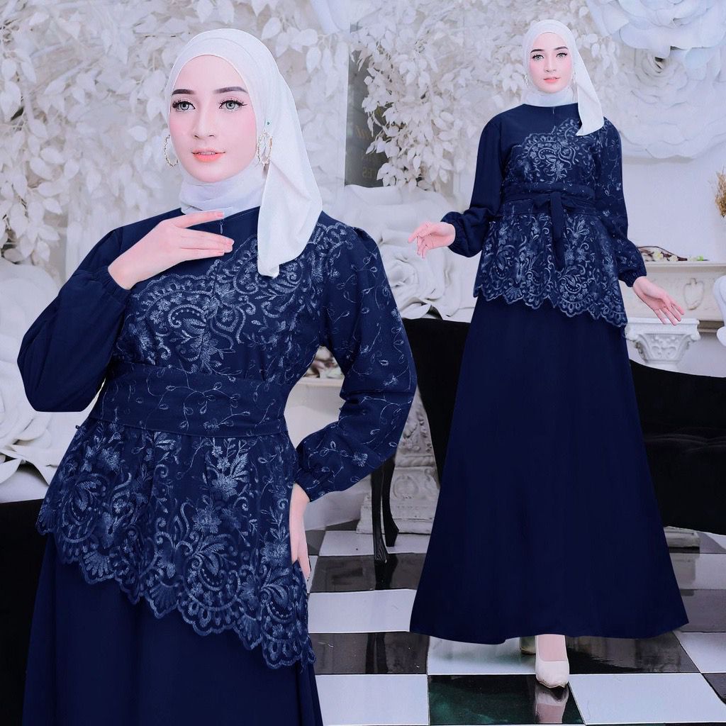 Sherin Dress Maxi Tile Mutiara Kombinasi Bahan Ceruty Size S-M, L , XL, XXL Gamis Pesta Busui