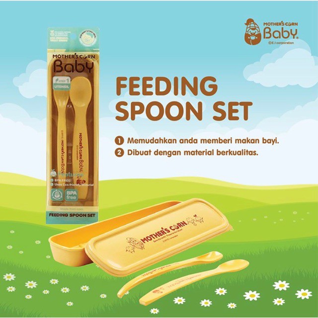 MOTHER’S CORN / Mothers Corn / Motherscorn Feeding Spoon Set (Sendok Makan Besar Kecil Anak Bayi)