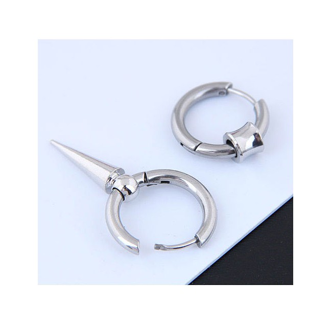 LRC Anting Tusuk Fashion Silver Titanium Steel Skull Earrings Single A59351