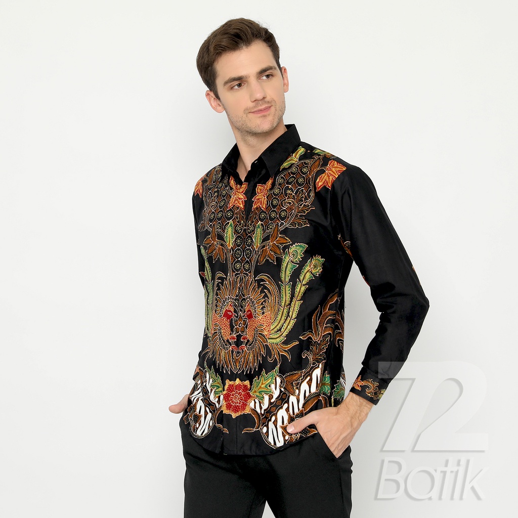 BATIK PRIA LENGAN PANJANG Casanova Kemeja Slimfit Premium Motif Elegant Warna Hitam Orange 729980 Cap 72 - Baju Kemeja Atasan Pakaian Setelan Batik Pria Cowok Laki Laki Remaja Keluarga Kantor Lengan Panjang Modern Slimfit Slim Fit Premium Kekinian
