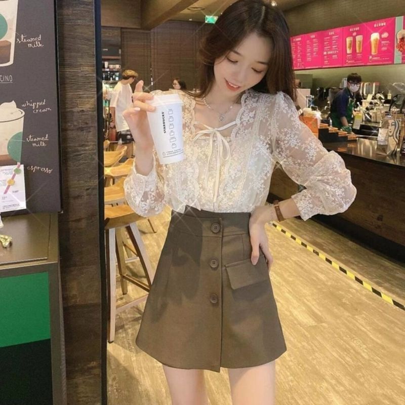 MDLV ~ 2888# Edmonda Lace Top Blouse + Tanktop Lace Atasan Korea Import